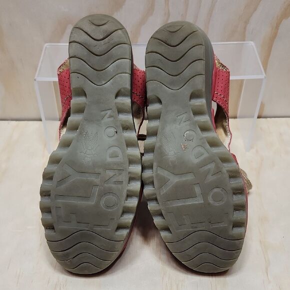 Fly London Ylfa Red Tan Wedge Sandals Women 11 US 42EU Laces 2.5" Heel Open Toe - Picture 7 of 8